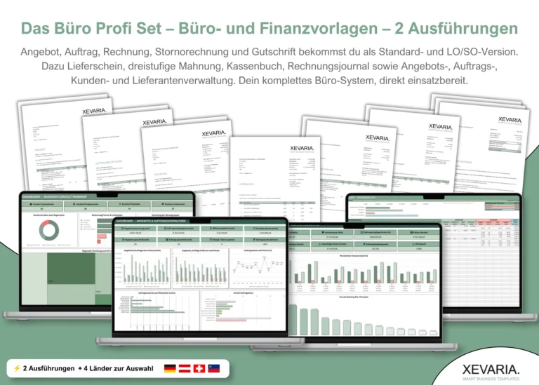 Excel Vorlagen Set: 11 Vorlagentypen, 18 Vorlagen mit Kassenbuch und Rechnungsjournal – Büro Profi Set