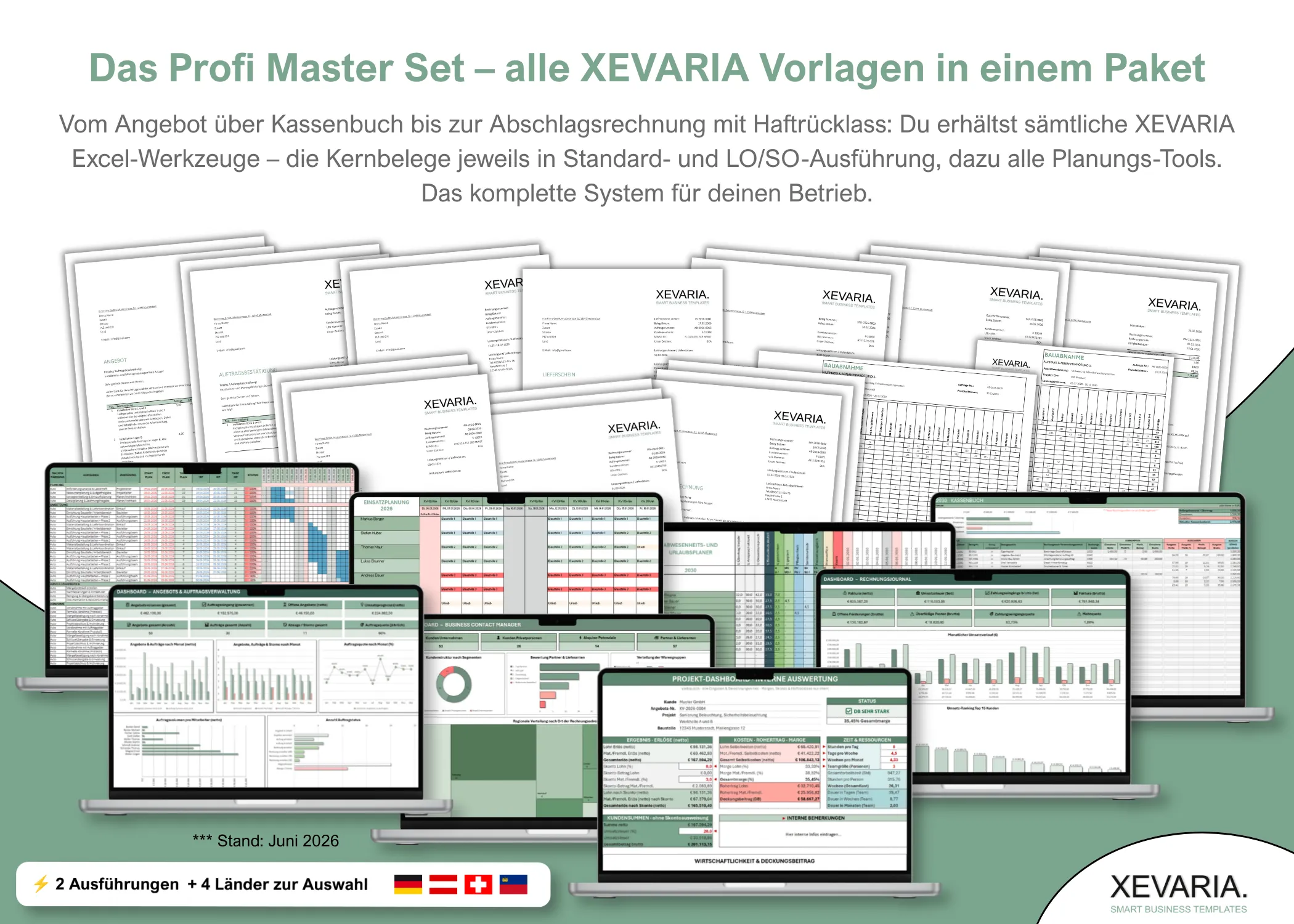 Profi Master Set – alle XEVARIA Excel Vorlagen für Büro, Bau, Planung und Personal