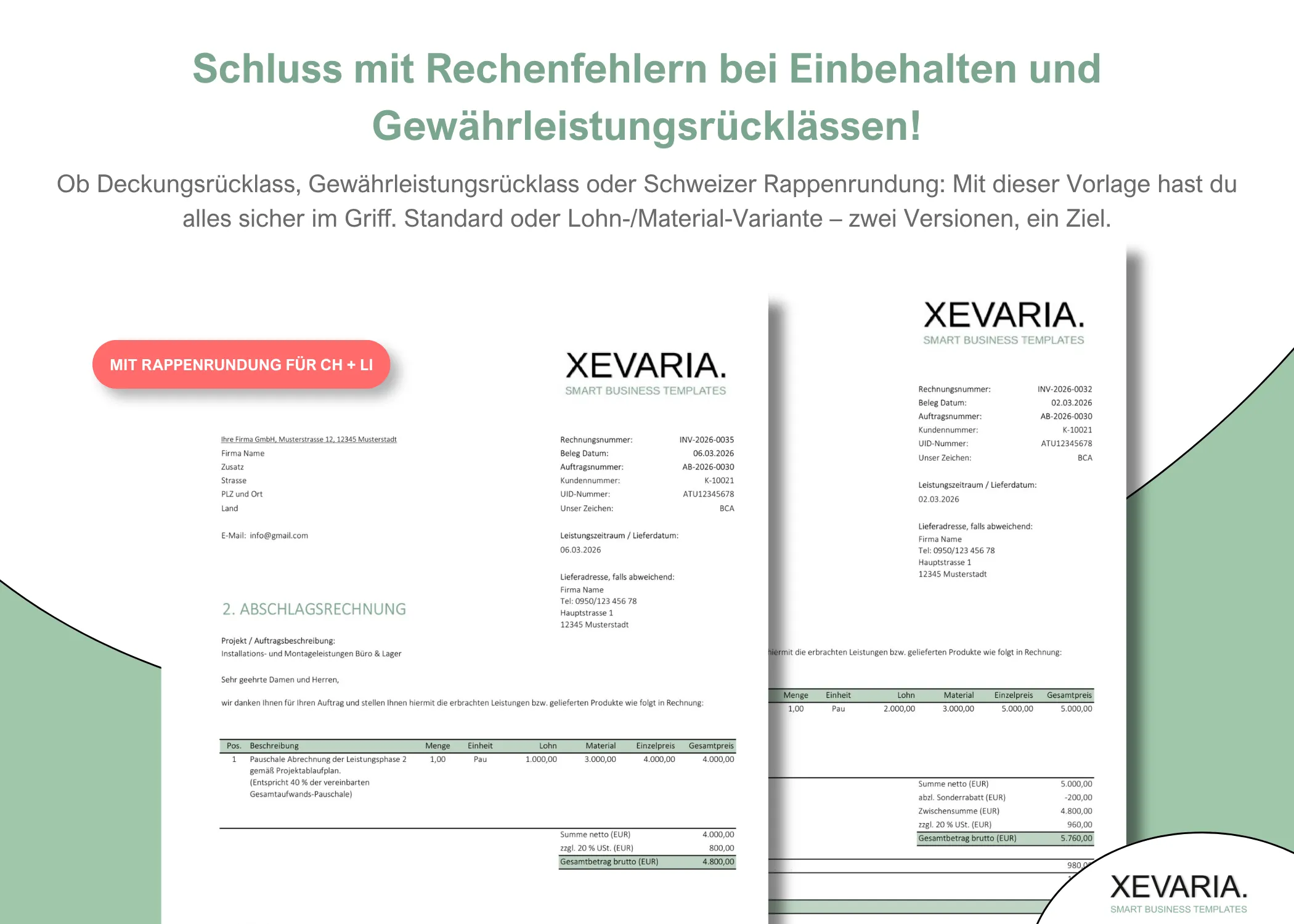 Abschlags- und Schlussrechnung mit DB und Haftrücklass in Excel