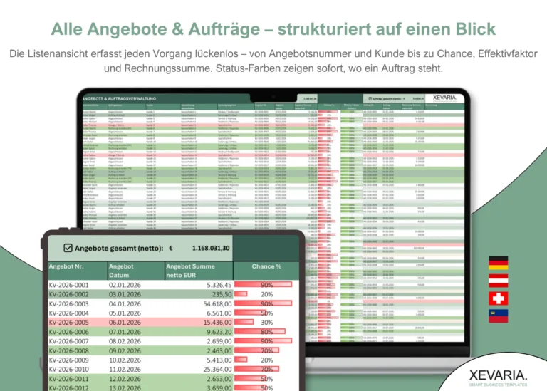 Angebots- und Auftragsverwaltung Excel mit Listenansicht