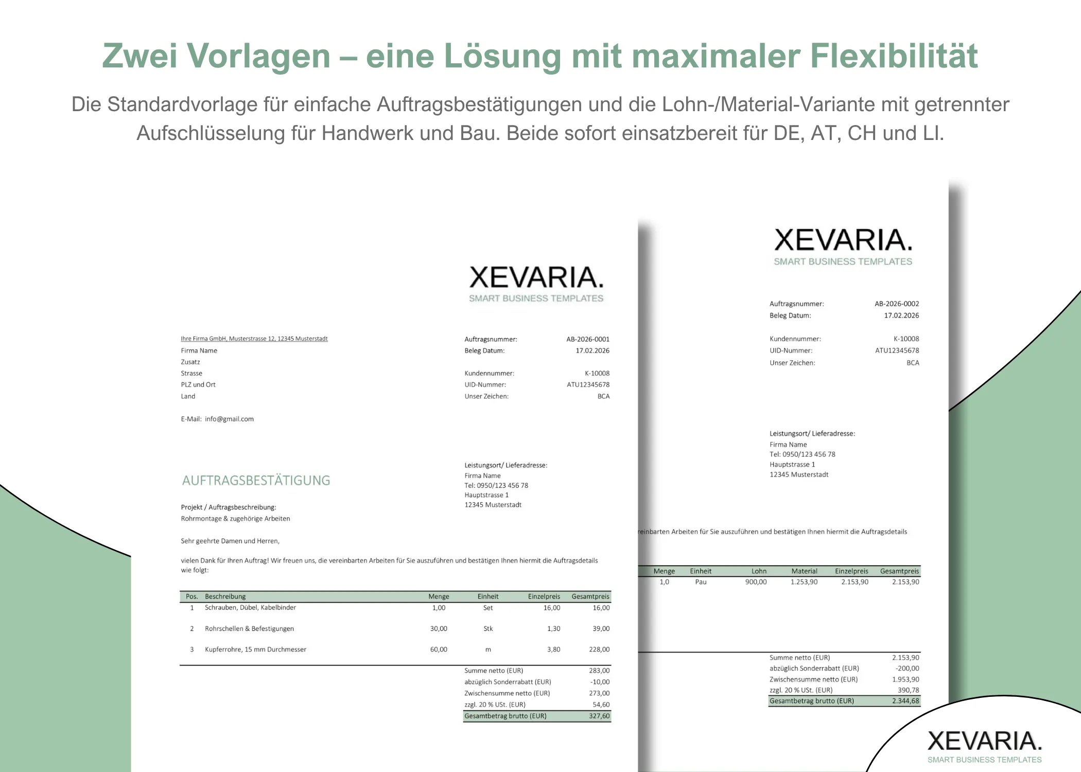 Auftragsbestätigung Excel Vorlage