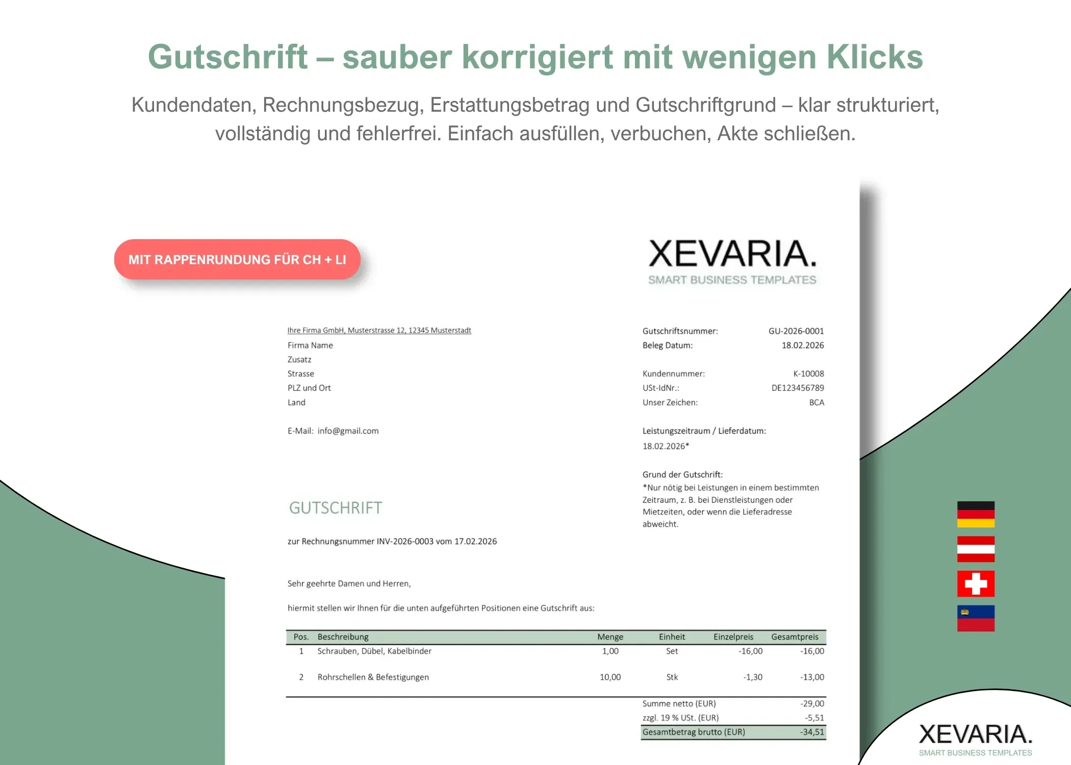 Excel Gutschrift