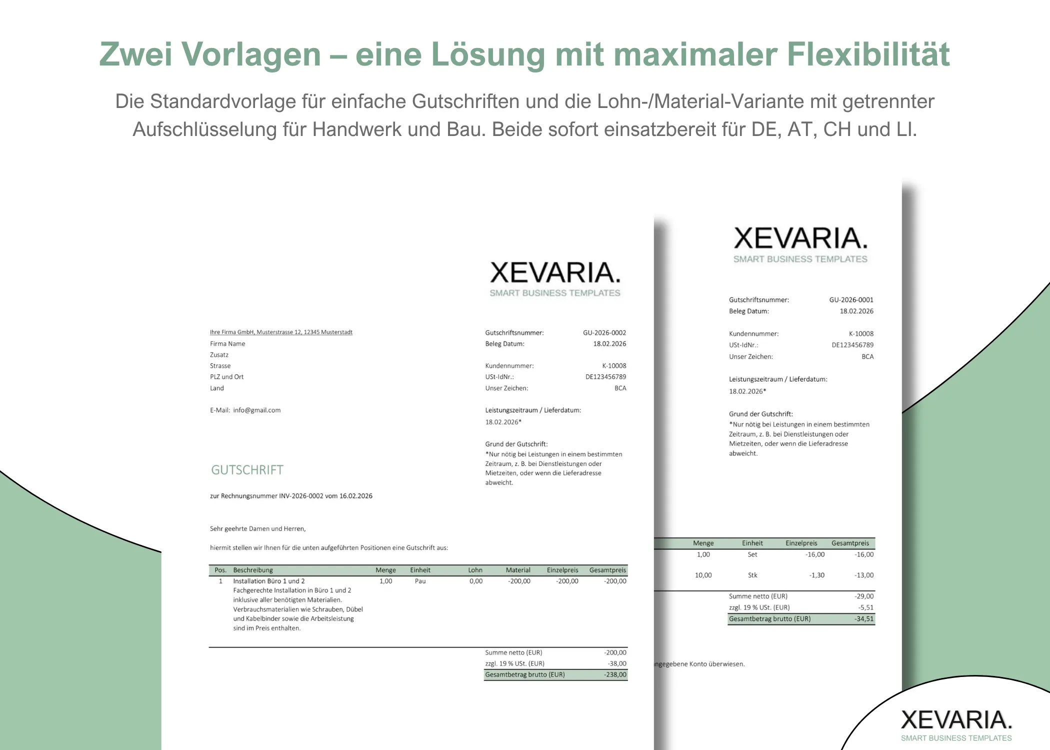 Gutschrift Excel Vorlage