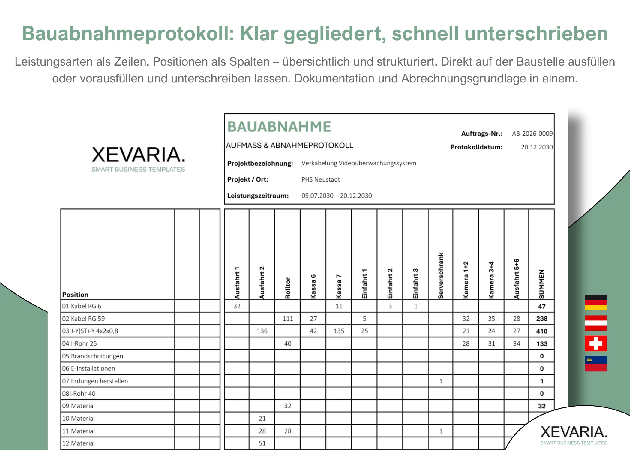 Aufmaß und Kollaudierungsprotokoll in Excel für Bau und Handwerk