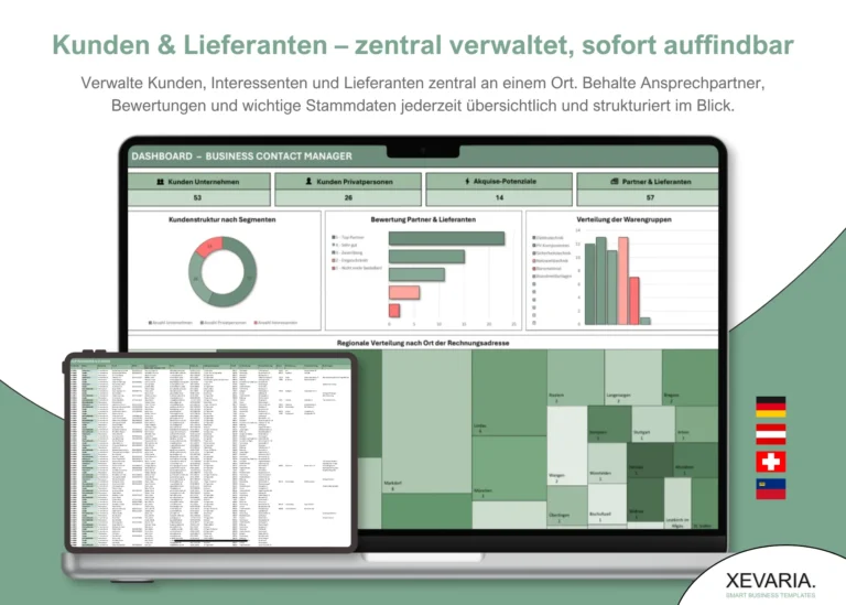 Kundenverwaltung Excel Vorlage – Dashboard mit Kennzahlen aus der Kunden- und Lieferantenverwaltung