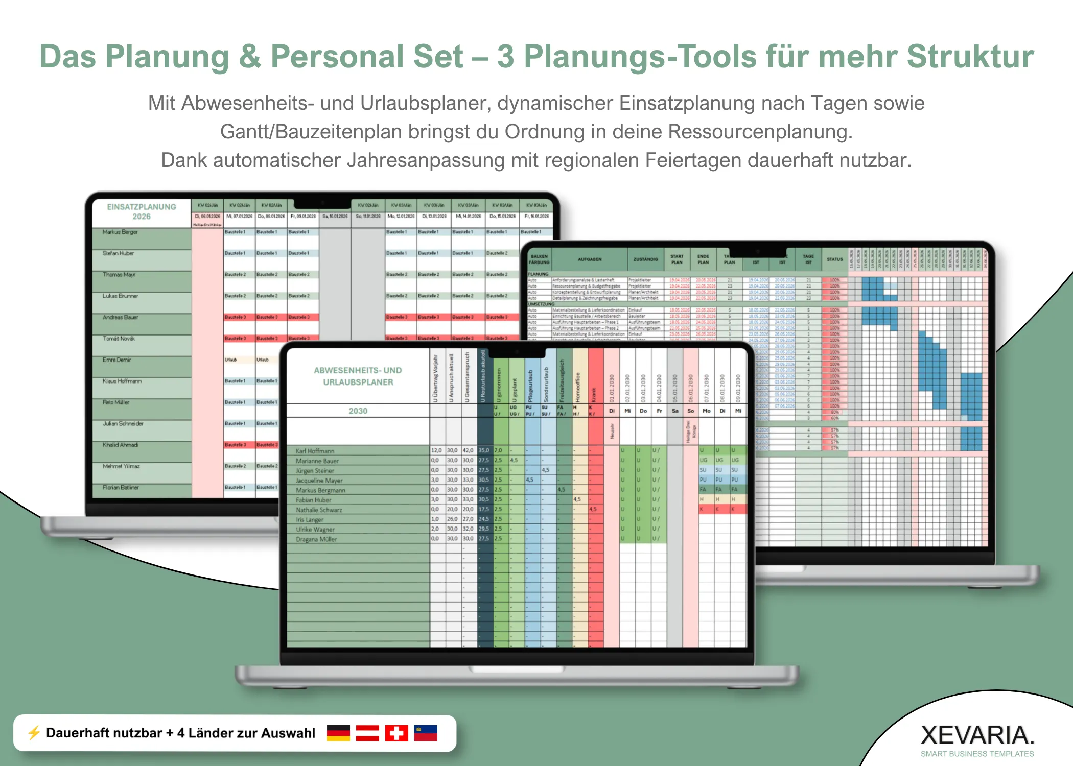 Planung & Personal Set – Einsatzplanung, Urlaubsplaner und Bauzeitenplan für DACH+LI