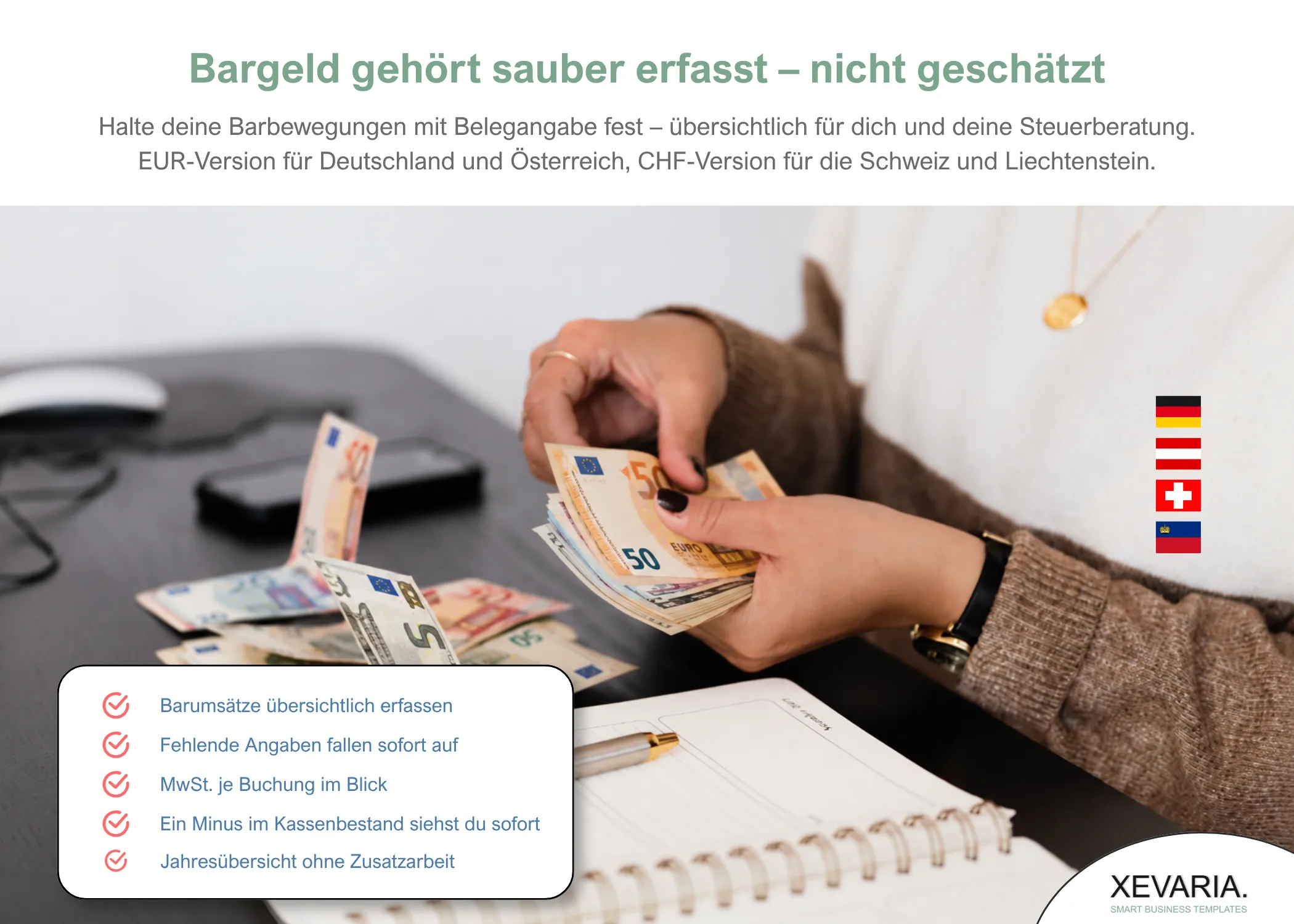 Kassenbuch führen: Bargeld und Belege übersichtlich erfassen – Barkasse in Excel mit der XEVARIA Vorlage