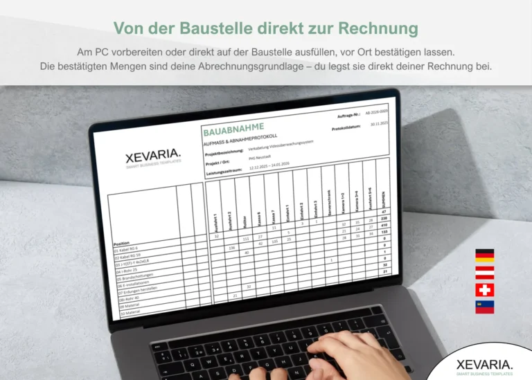 Aufmaßprotokoll Excel auf dem Laptop – Aufmaß & Kollaudierung Vorlage zum Ausfüllen, Drucken und Bestätigen lassen