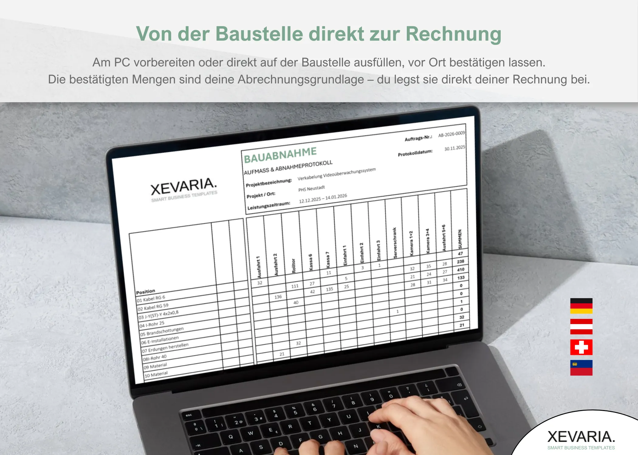 Aufmaßprotokoll Excel auf dem Laptop – Aufmaß & Kollaudierung Vorlage zum Ausfüllen, Drucken und Bestätigen lassen